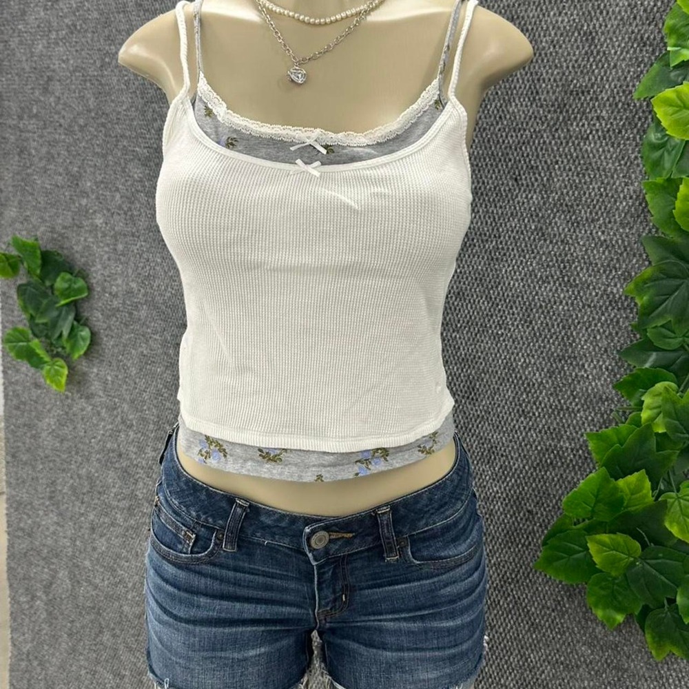 Out From Under Layered Waffle Knit Floral Cami Tank